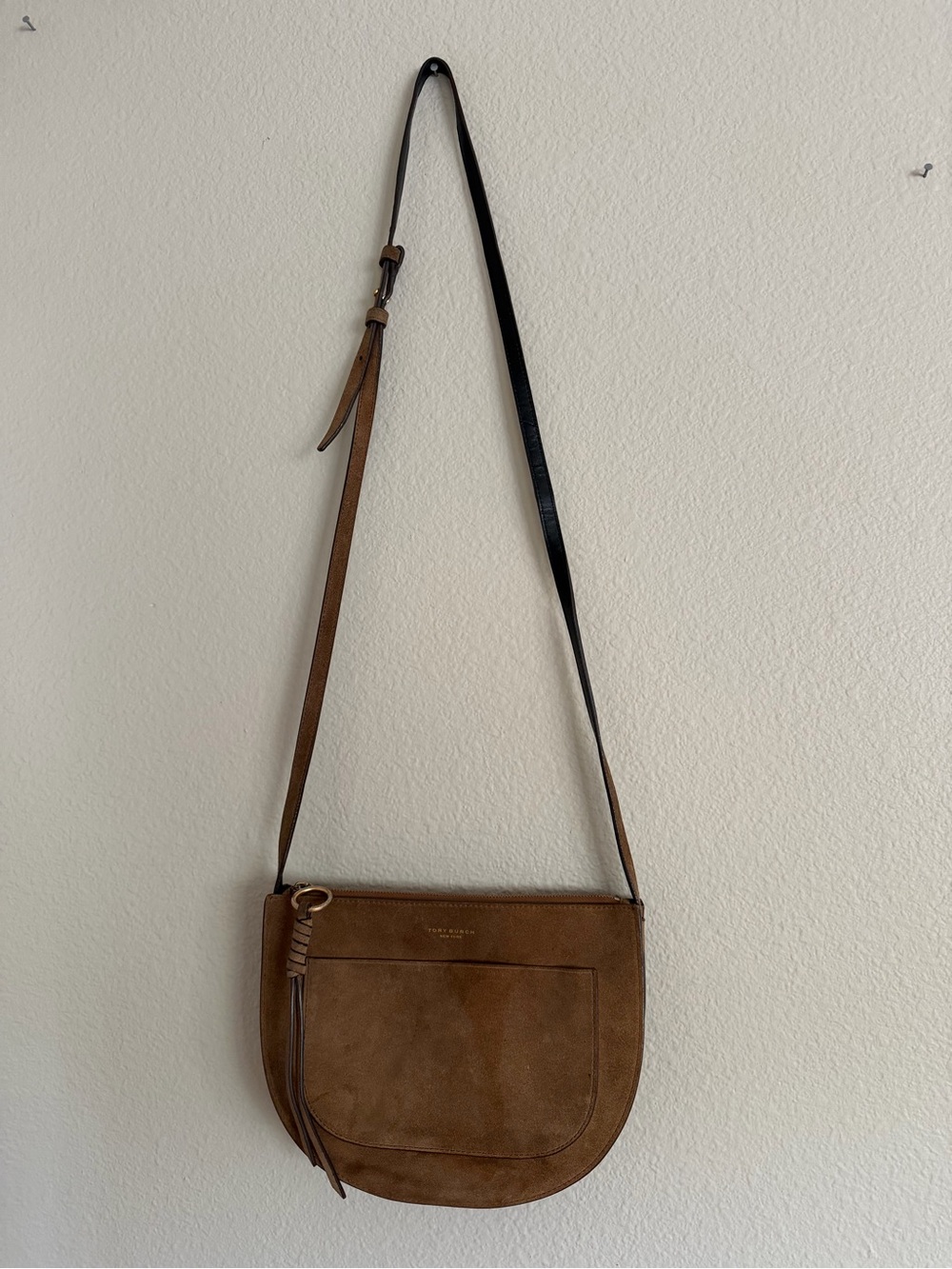 Tory Burch Piper Suede Saddle Bag Crossbody Brown - Picture 2 of 12